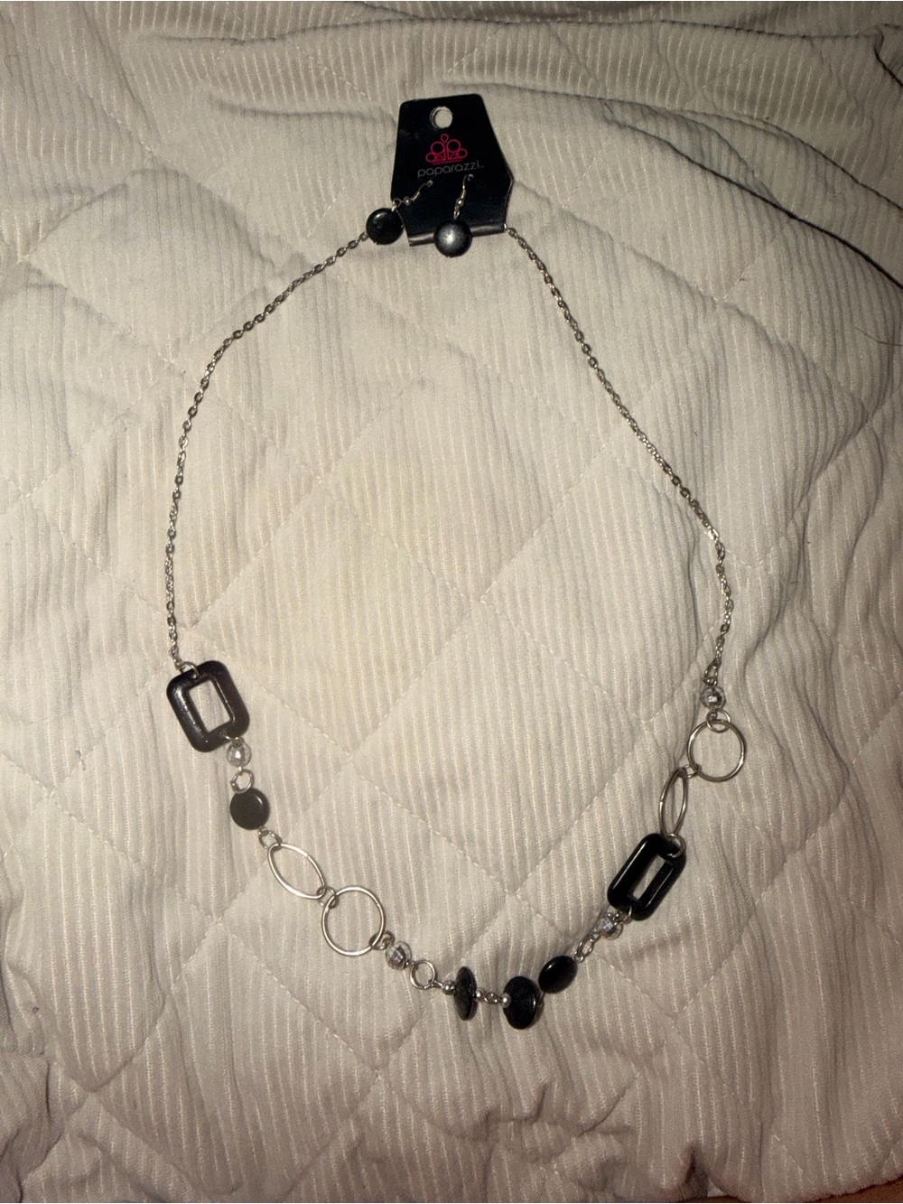 paparazzi Silver-Tone Necklace with Black Beads & Link Accents